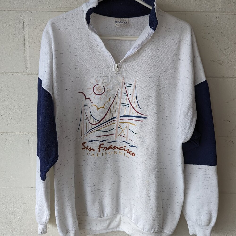 Vintage San Francisco California Collared Sweatshirt Bridge 1/4 Zip Blue